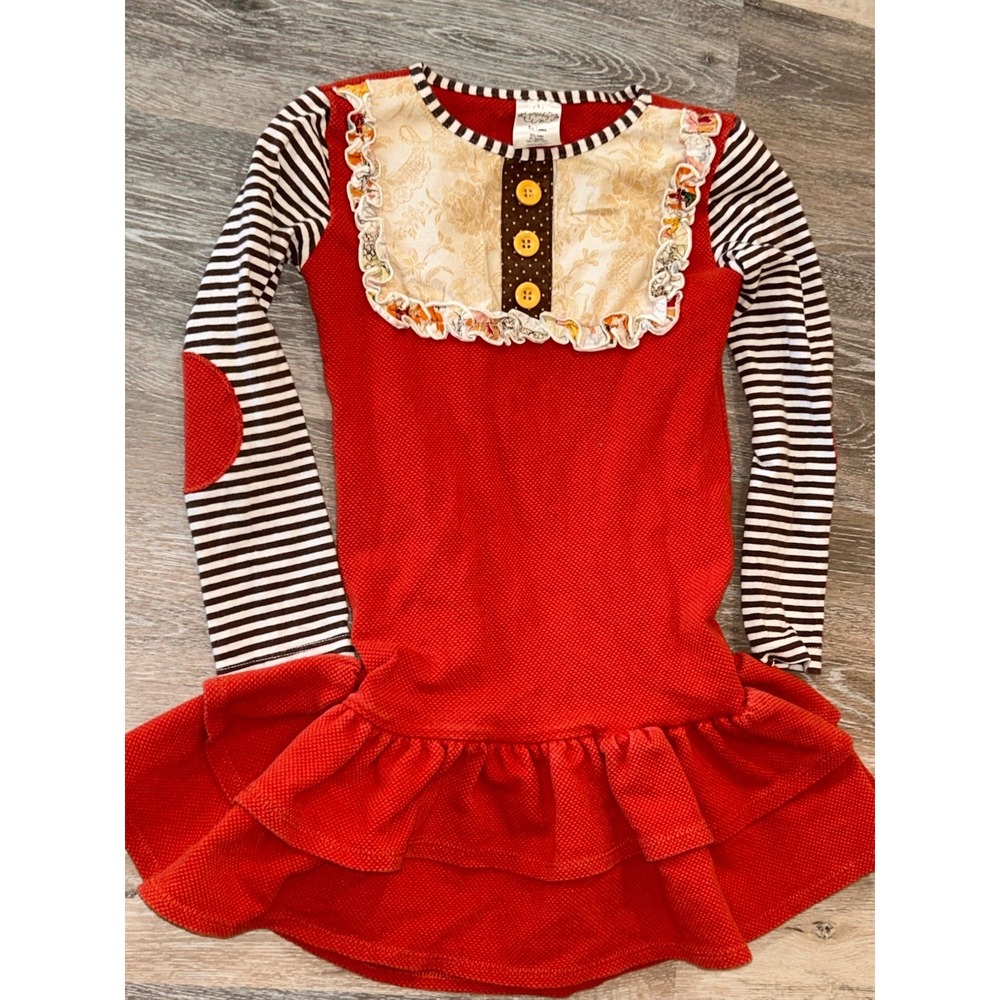 Persnickety red and brown long-sleeve fall ruffle dress